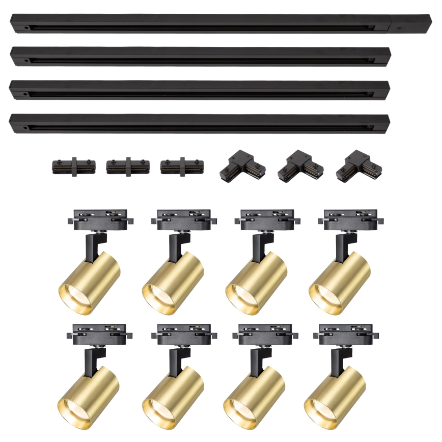 Brilagi - Foco para sistema de riel HUSKY 8xGU10/10W/230V, acabado negro/dorado