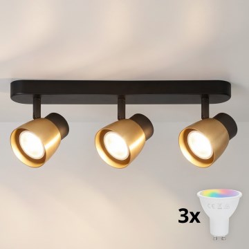 Brilagi - Foco regulable LED RGBW NUGGET 3xGU10/4,8W/230V negro/dorado