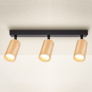 Brilagi - Foco SELE 3xGU10/30W/230V negro/decoración de roble