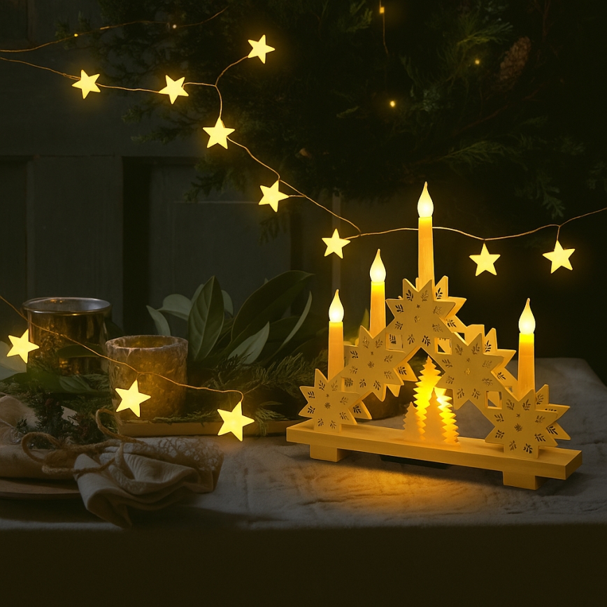 BRILAGI - Guirnalda de Navidad LED 40 LEDs / 3 pilas AA, 1,8 m, blanco cálido, con estrellas