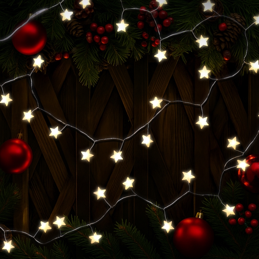 BRILAGI - Guirnalda de Navidad LED 40 LEDs / 3 pilas AA, 1,8 m, blanco cálido, con estrellas