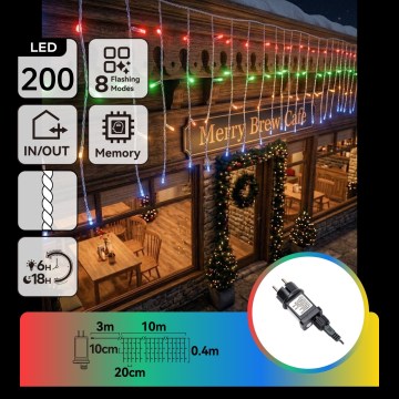 BRILAGI - Guirnalda de Navidad LED para exterior 200 LED/3,6 W/8 funciones 13x0,4 m IP44 multicolor