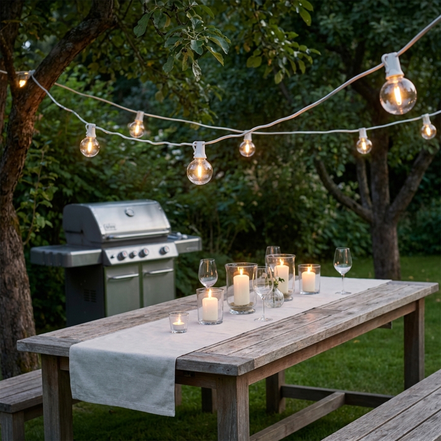 Brilagi - Guirnalda decorativa LED para exterior GIRLANDA 25xE12/0,8W/230V 20m blanca IP44 blanco cálido