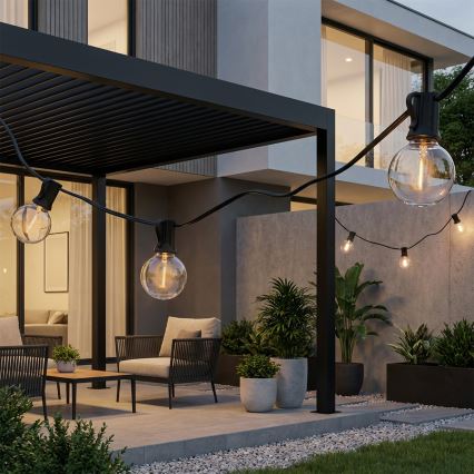 Brilagi - Guirnalda decorativa LED para exterior GIRLANDA 25xE12/0,36W/24V 20m negra IP44 blanco cálido