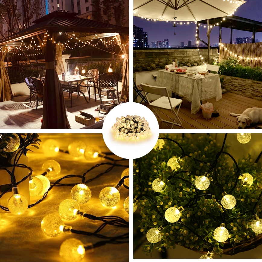 Brilagi - Cadena decorativa solar LED BUBBLE 200xLED/8 funciones 20m IP65 blanco cálido 800 mAh