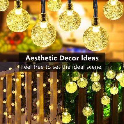 Brilagi - Cadena decorativa solar LED BUBBLE 200xLED/8 funciones 20m IP65 blanco cálido 800 mAh