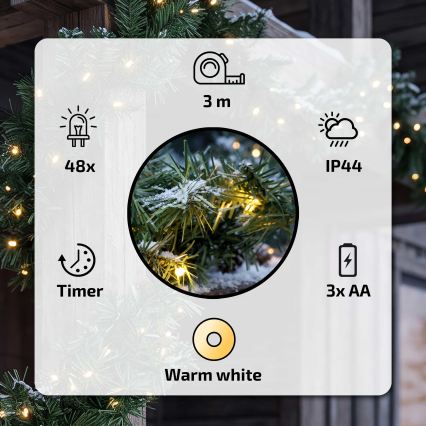 BRILAGI - Guirnalda LED navideña para exterior 300 cm, 3xAA, IP44
