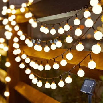 Brilagi - Guirnalda solar LED decorativa BUBBLE, 50 LEDs/8 funciones, 7 m, IP65, blanco cálido, 600 mAh