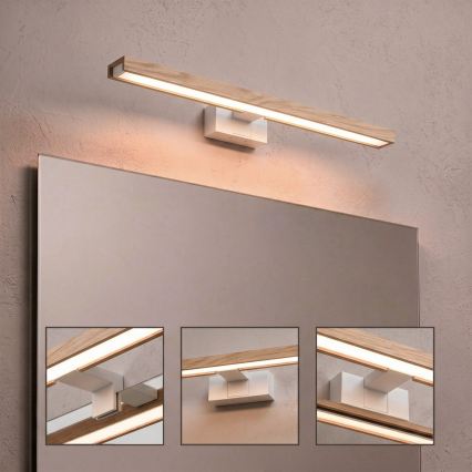 Brilagi - Iluminación LED para espejo de baño 3 en 1 WOODY MIRROR LED/12W/230V 60 cm IP44 blanco/roble