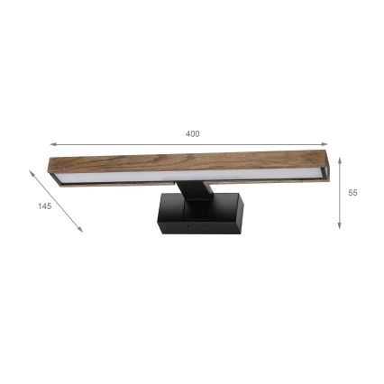 Brilagi - Luz LED para espejo de baño 3 en 1 WOODY MIRROR LED/8W/230V 40 cm IP44 negro/roble nogal