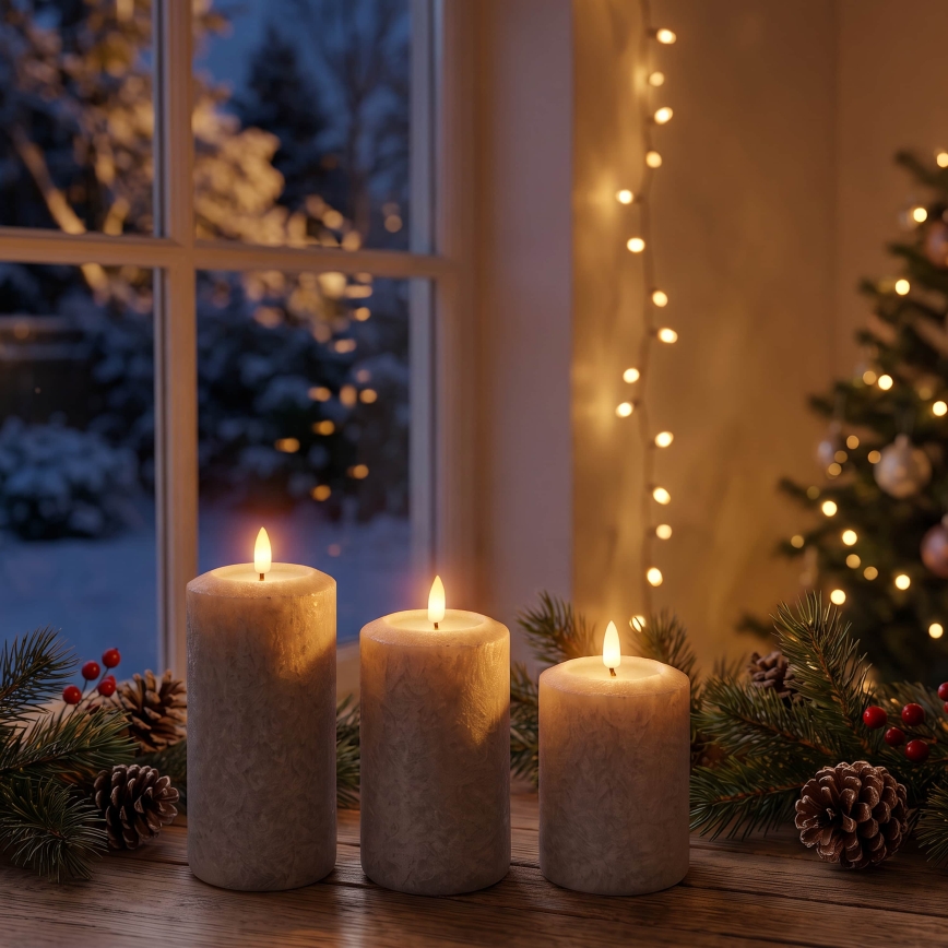 BRILAGI - Juego de 3 velas LED/2xAA gris