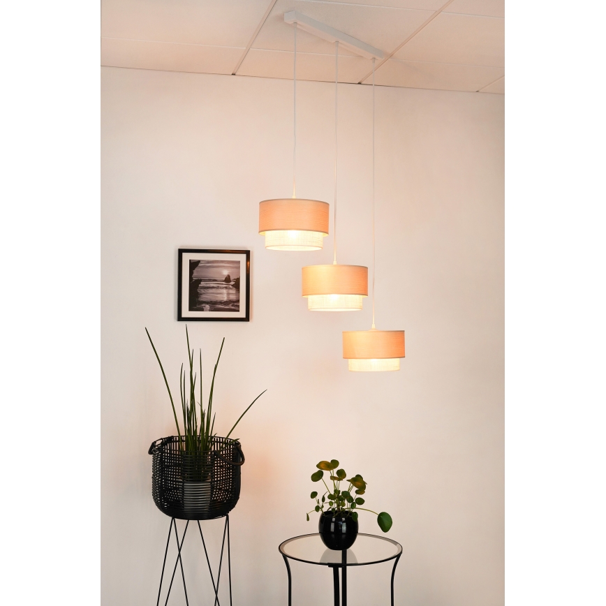 Brilagi - Lámpara colgante con cable ARIZONA BOHO 3xE27/15W/230V beige/blanco