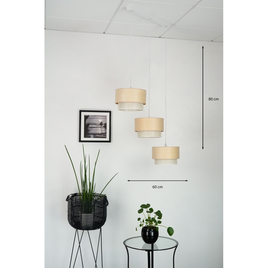 Brilagi - Lámpara colgante con cable ARIZONA BOHO 3xE27/15W/230V beige/blanco