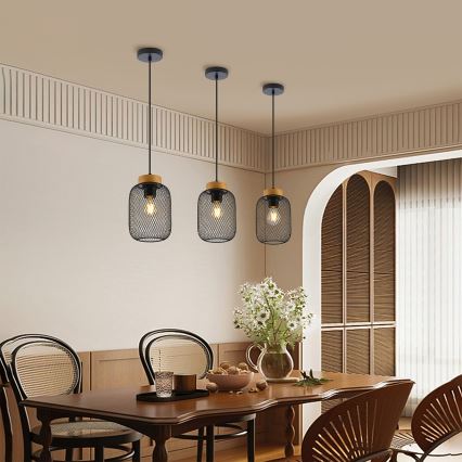 Brilagi - Lámpara colgante con cable BASKLITE 1xE27/15W/230V madera/negro