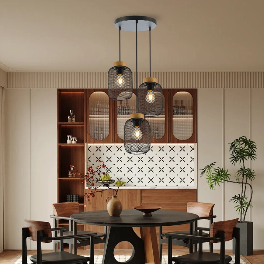 Brilagi - Lámpara colgante con cable BASKLITE 3xE27/15W/230V madera/negro