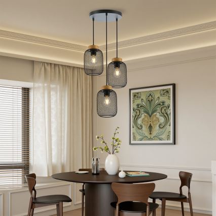 Brilagi - Lámpara colgante con cable BASKLITE 3xE27/15W/230V madera/negro