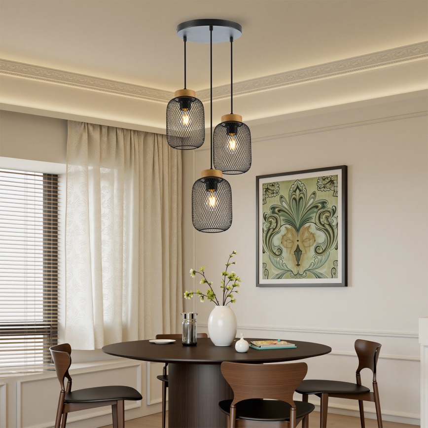 Brilagi - Lámpara colgante con cable BASKLITE 3xE27/15W/230V madera/negro