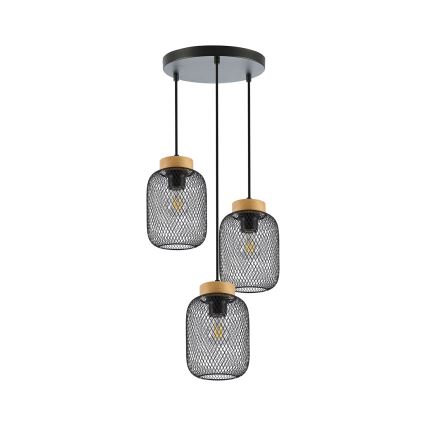 Brilagi - Lámpara colgante con cable BASKLITE 3xE27/15W/230V madera/negro