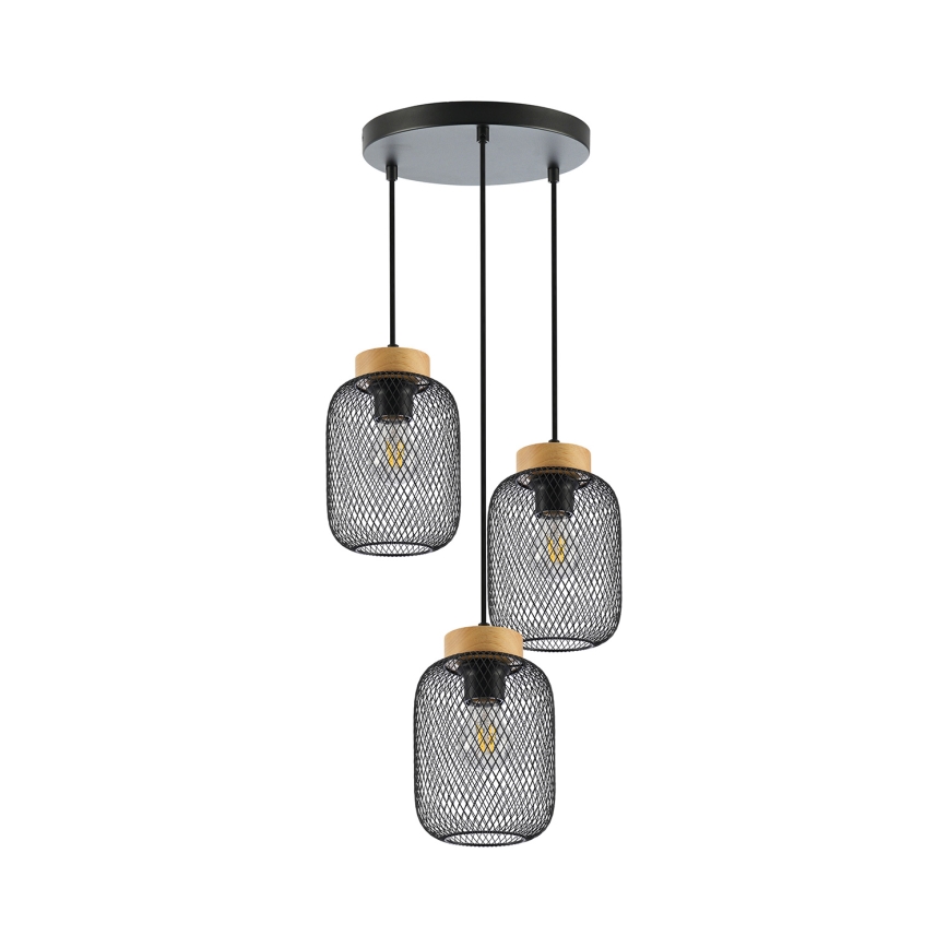 Brilagi - Lámpara colgante con cable BASKLITE 3xE27/15W/230V madera/negro