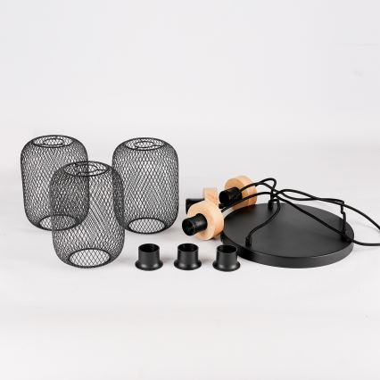 Brilagi - Lámpara colgante con cable BASKLITE 3xE27/15W/230V madera/negro