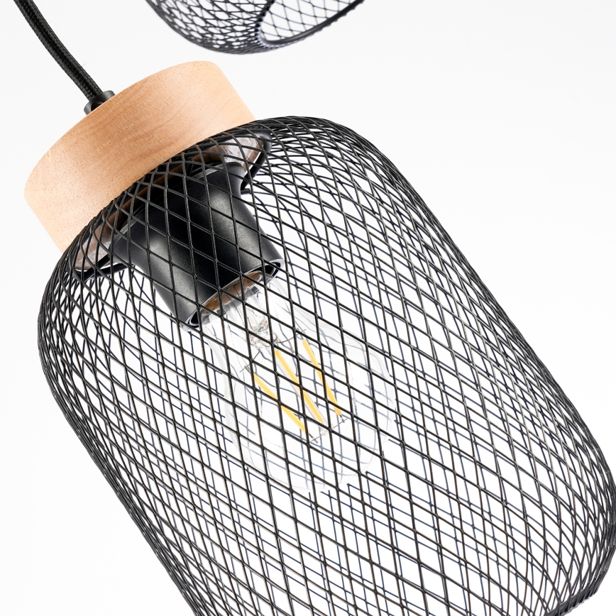 Brilagi - Lámpara colgante con cable BASKLITE 3xE27/15W/230V madera/negro