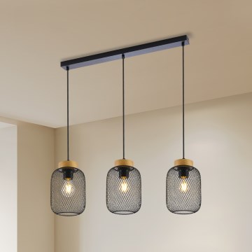 Brilagi - Lámpara colgante con cable BASKLITE 3xE27/15W/230V madera/negro