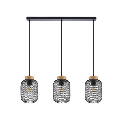 Brilagi - Lámpara colgante con cable BASKLITE 3xE27/15W/230V madera/negro