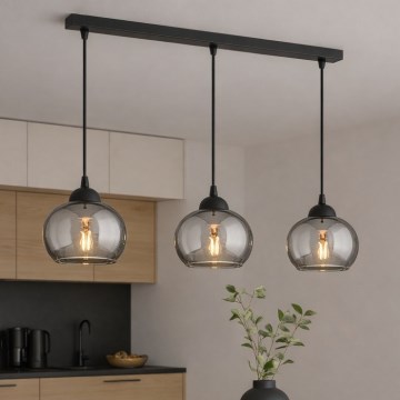 Brilagi - Lámpara colgante con cable DIOR 3xE27/60W/230V negro/gris ahumado