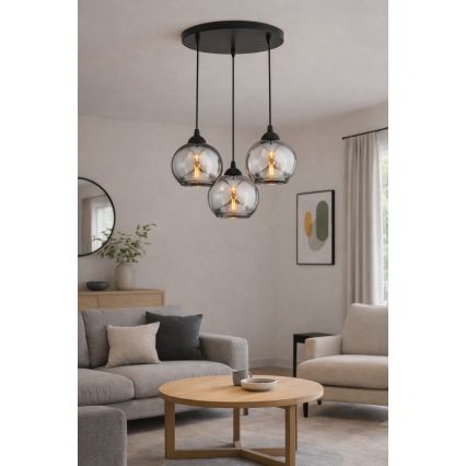 Brilagi - Lámpara colgante con cable DIOR 3xE27/60W/230V negro/gris ahumado