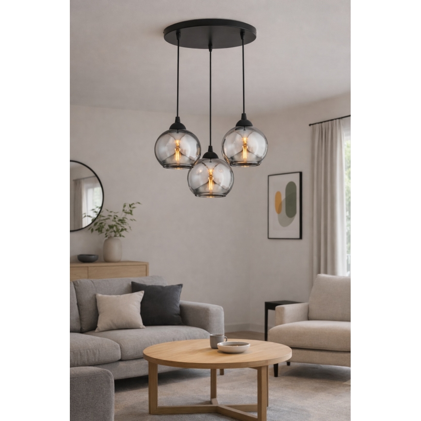 Brilagi - Lámpara colgante con cable DIOR 3xE27/60W/230V negro/gris ahumado