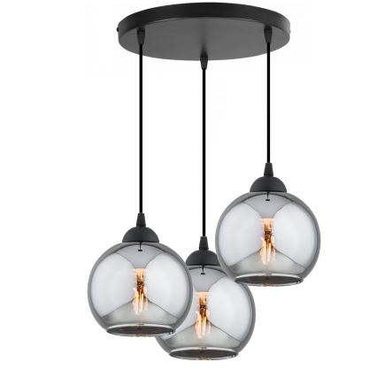 Brilagi - Lámpara colgante con cable DIOR 3xE27/60W/230V negro/gris ahumado