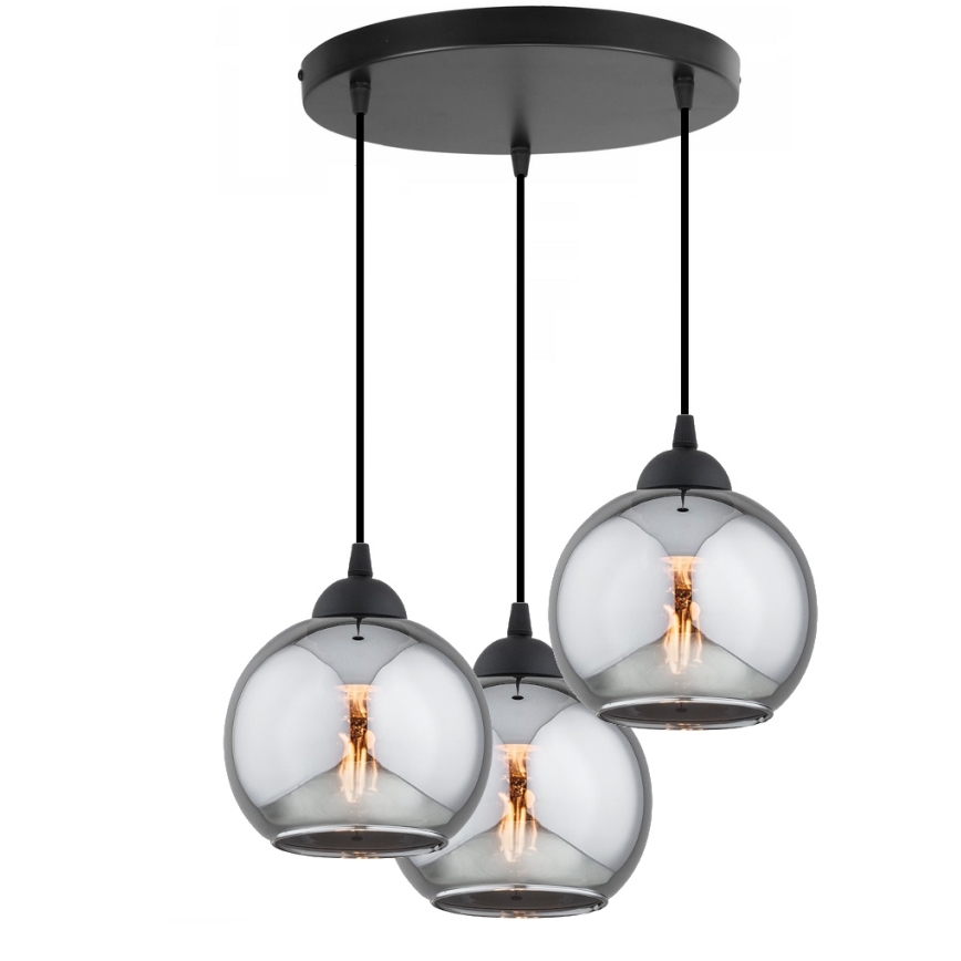 Brilagi - Lámpara colgante con cable DIOR 3xE27/60W/230V negro/gris ahumado