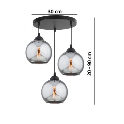 Brilagi - Lámpara colgante con cable DIOR 3xE27/60W/230V negro/gris ahumado