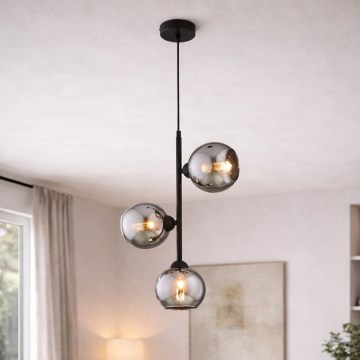 Brilagi - Lámpara colgante con cable DIOR 3xE27/60W/230V negro/gris ahumado
