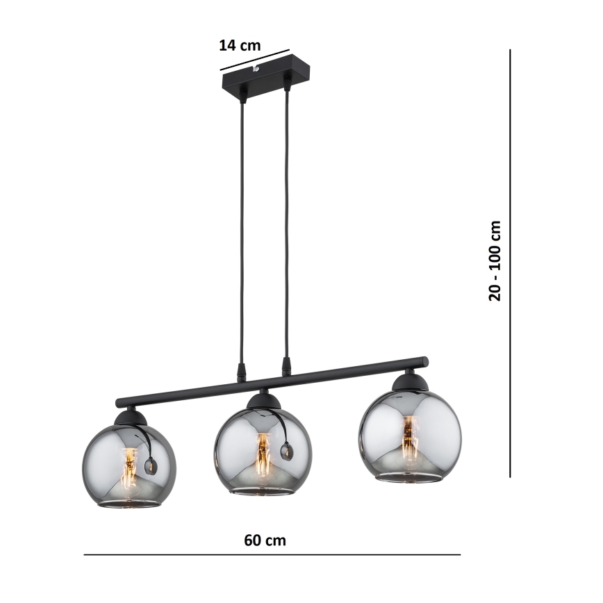 Brilagi - Lámpara colgante con cable DIOR 3xE27/60W/230V negro/gris ahumado