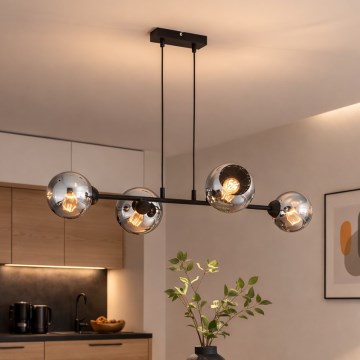 Brilagi - Lámpara colgante con cable DIOR 4xE27/60W/230V negro/gris ahumado