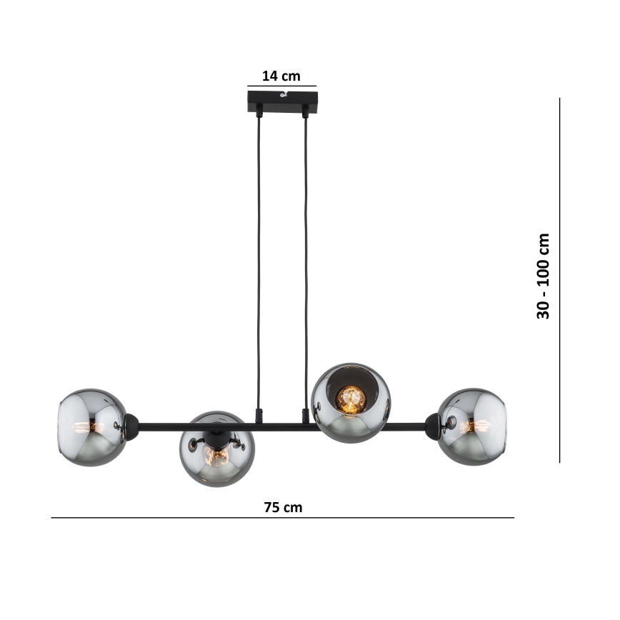 Brilagi - Lámpara colgante con cable DIOR 4xE27/60W/230V negro/gris ahumado