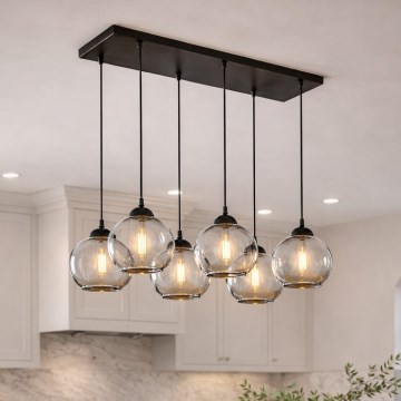 Brilagi - Lámpara colgante con cable DIOR 6xE27/60W/230V negro/gris ahumado