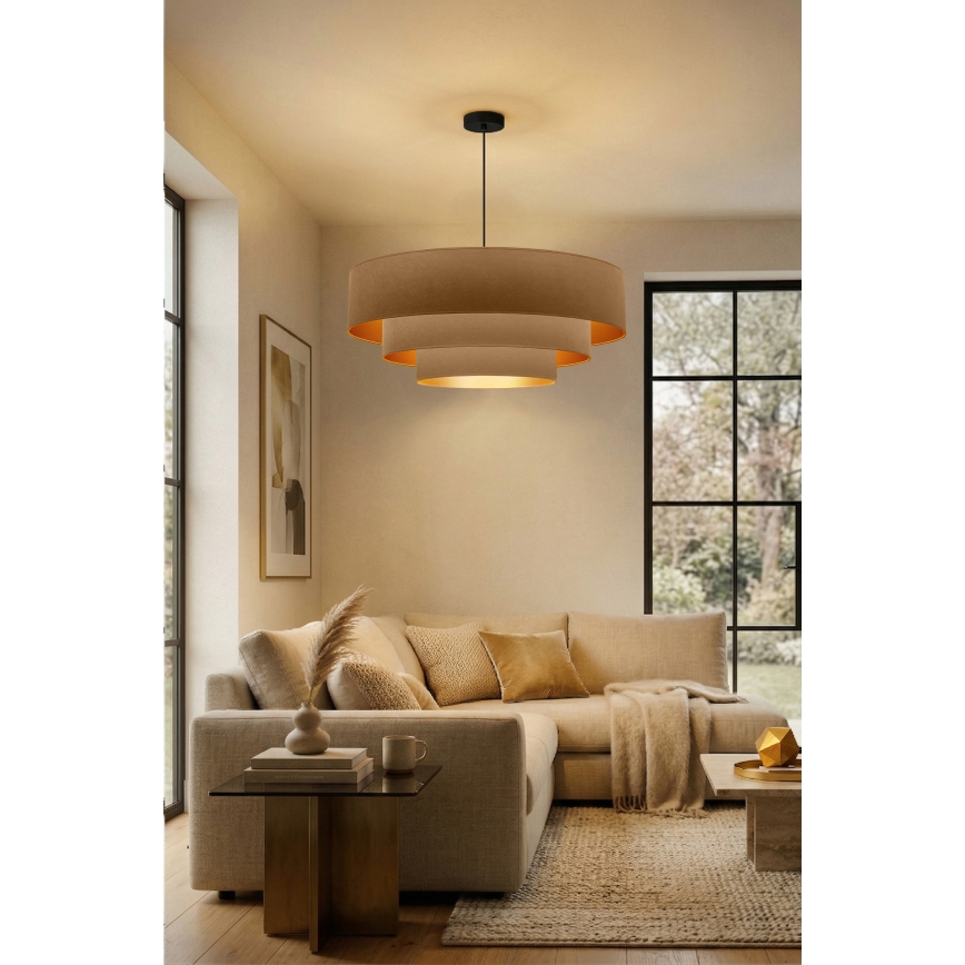 Brilagi - Lámpara colgante con cable LUNETA 3xE27/60W/230V Ø 80 cm beige/dorado