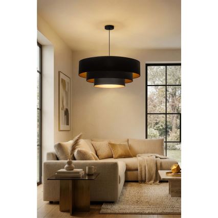 Brilagi - Lámpara colgante con cable LUNETA 3xE27/60W/230V Ø 80 cm negro/dorado
