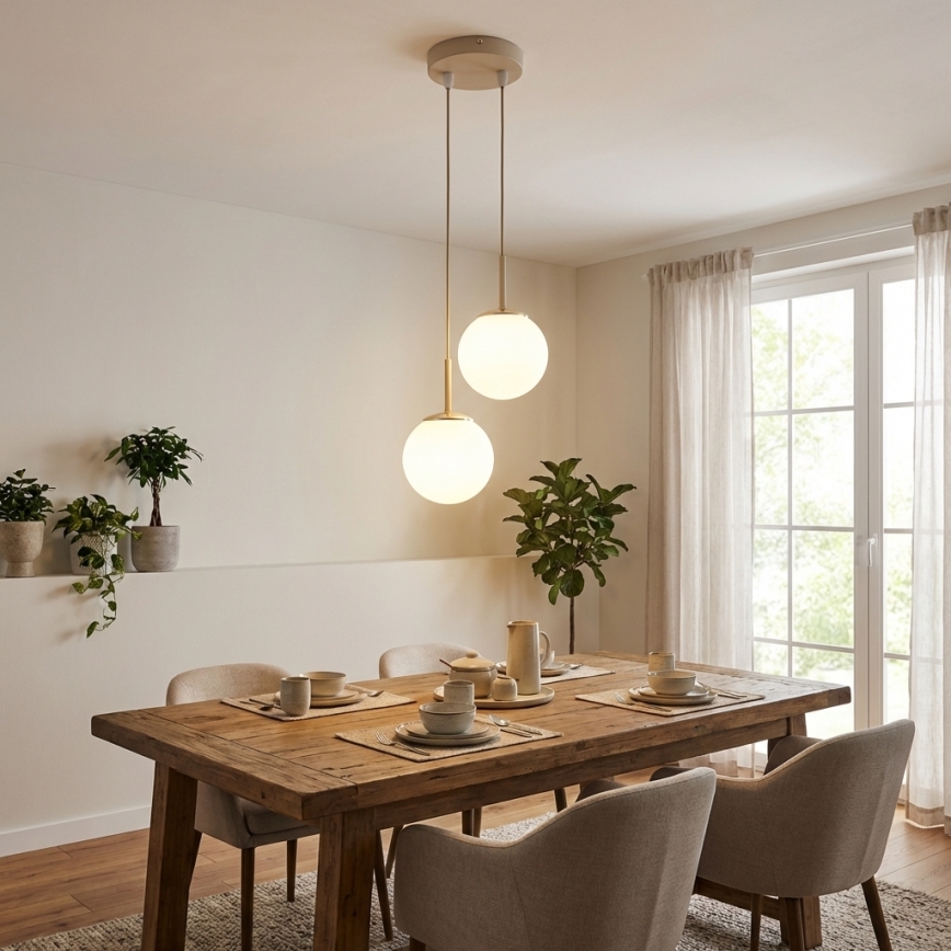 Brilagi - Lámpara colgante con cable MILO ECRU 2xE27/60W/230V beige/dorado