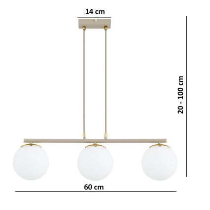 Brilagi - Lámpara colgante con cable MILO ECRU 3xE27/60W/230V beige/dorado
