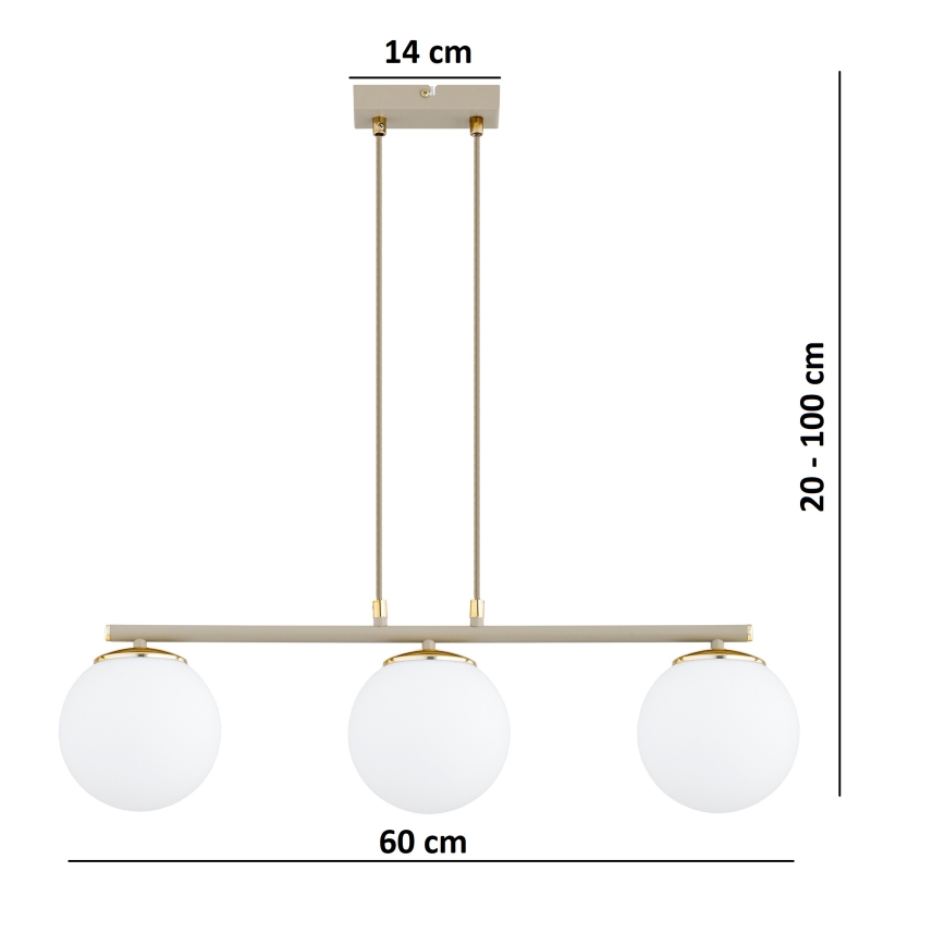 Brilagi - Lámpara colgante con cable MILO ECRU 3xE27/60W/230V beige/dorado