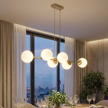Brilagi - Lámpara colgante con cable MILO ECRU 6xE27/60W/230V beige/dorado