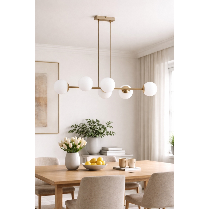 BRILAGI - Lámpara colgante con cable MILO ECRU 6xE27/60W/230V beige/dorado