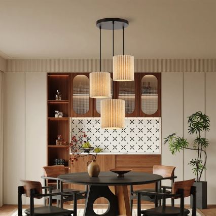 Brilagi - Lámpara colgante con cable NORDIC WAVE 3xE27/15W/230V, diámetro 38 cm, lino/negro
