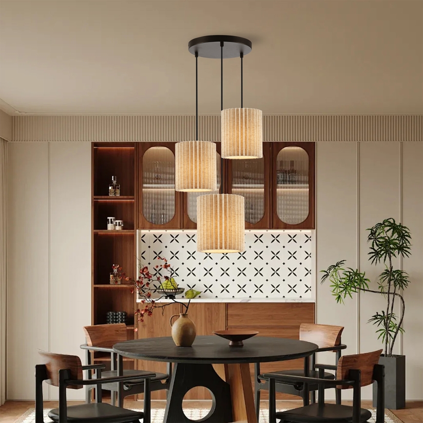 Brilagi - Lámpara colgante con cable NORDIC WAVE 3xE27/15W/230V, diámetro 38 cm, lino/negro