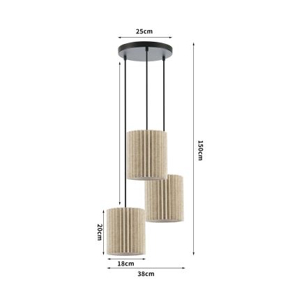 Brilagi - Lámpara colgante con cable NORDIC WAVE 3xE27/15W/230V, diámetro 38 cm, lino/negro