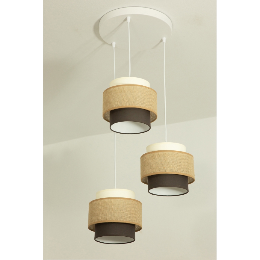 Brilagi - Lámpara colgante con cable RESNA 3xE27/60W/230V Ø 45 cm beige/negro