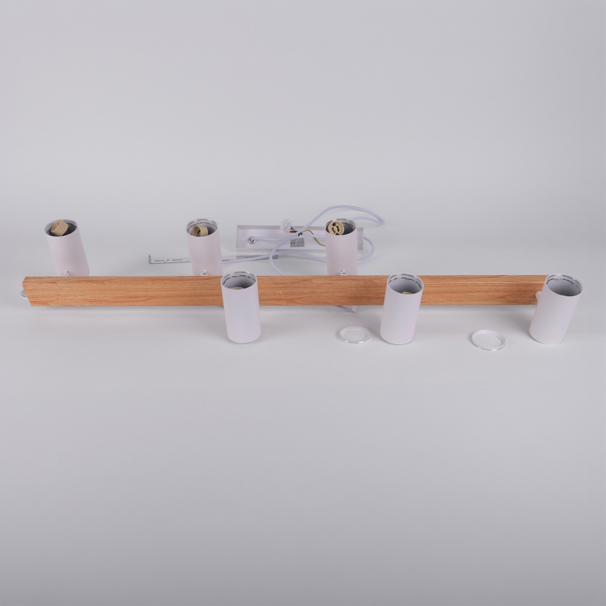 Brilagi - Lámpara colgante con cable SELE 6xGU10/30W/230V blanco/acabado en roble